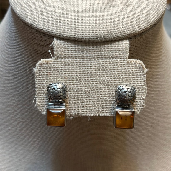 Lori Bonn Jewelry - Vintage Lori Bonn Sterling Silver Amber Earrings